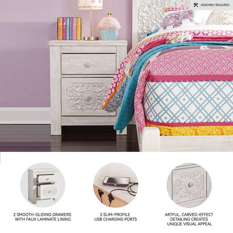 Paxberry Two Drawer Nightstand White Wash - Signature Design by Ashley: Traditional Style, USB Port, Storage Function