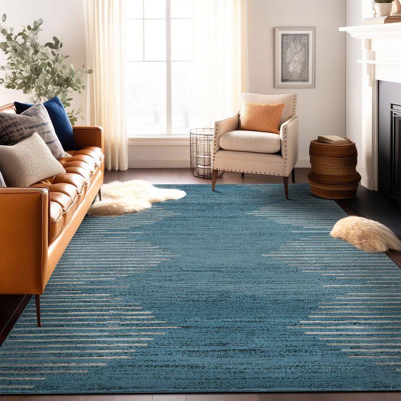 Blue 5' x 7' Geometric Stripe Synthetic Area Rug