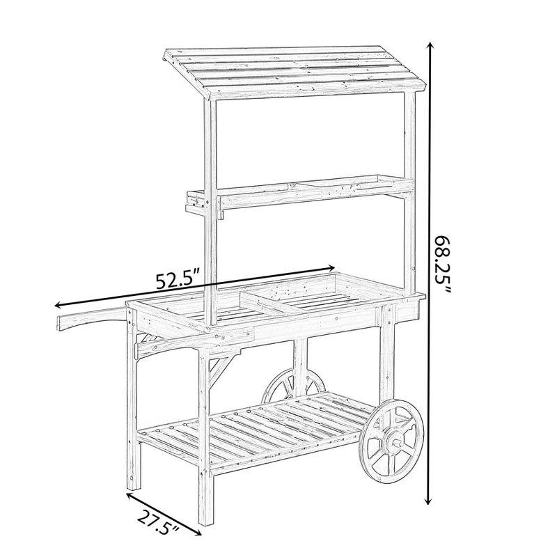 Vintiquewise Antique Solid Wood Decor Display Rack Cart Wood Plant Stands with Wheels for Decor Display | 2 Wheeled Wood Wagon with Shelves for Plants and More