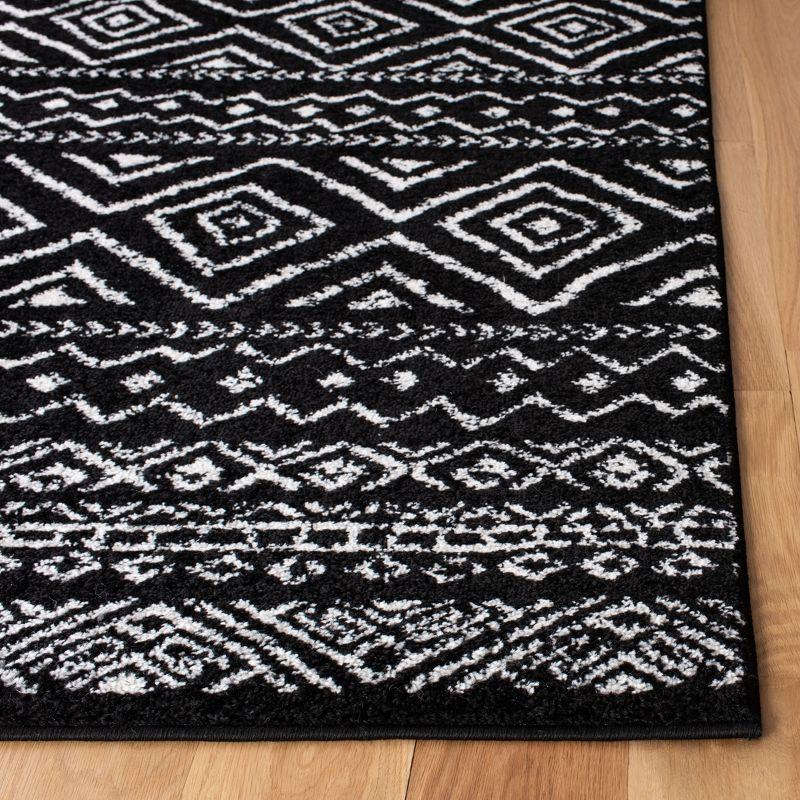 Black and Ivory Geometric Hand-knotted Runner Rug, 2' x 9'