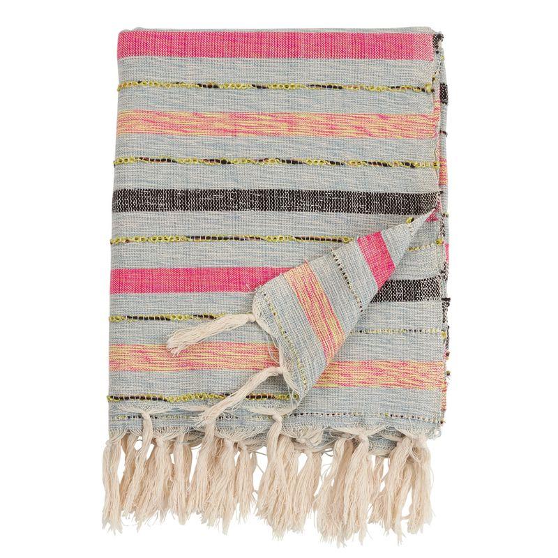 Reversible Multi-Color Stripe Throw Blanket with Tassels