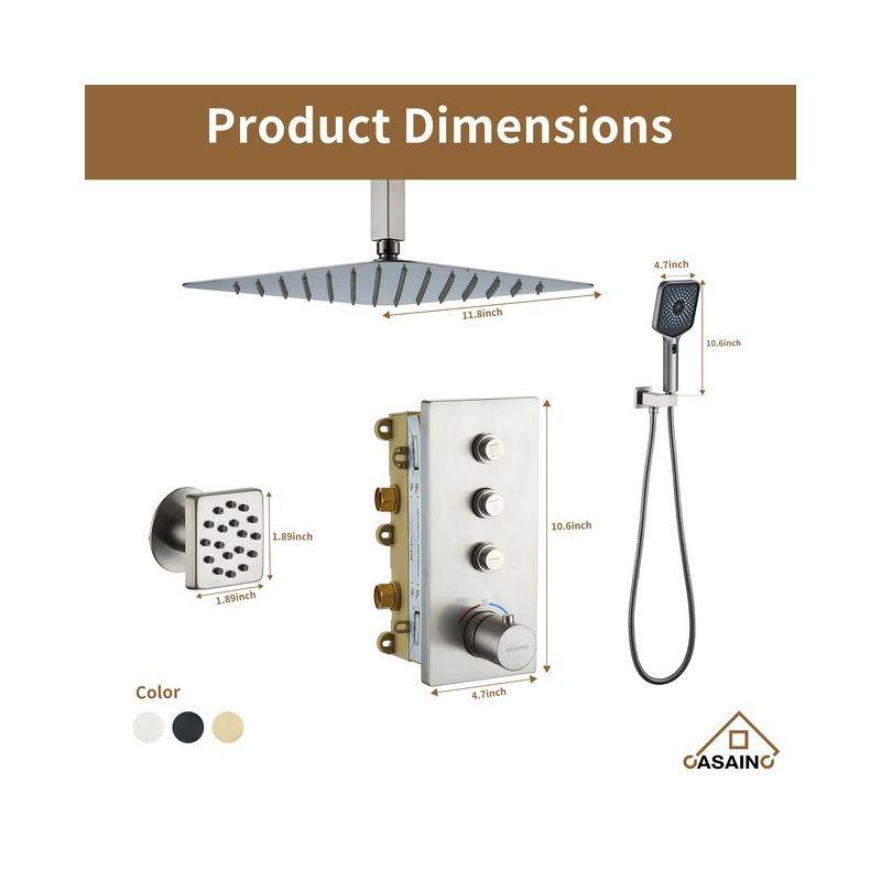 CASAINC 12'' Ceiling Mounted Square Shower System with Handheld Sprayer & 6 Body Jets, Brushed Nickel