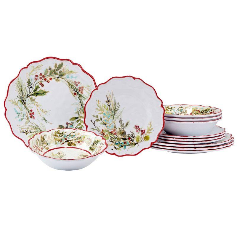 Christmas Gatherings 12-Piece Melamine Holiday Dinnerware Set