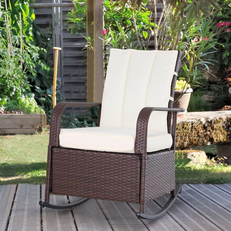 Luxury Beige PE Rattan Outdoor Reclining Rocker with Cushions