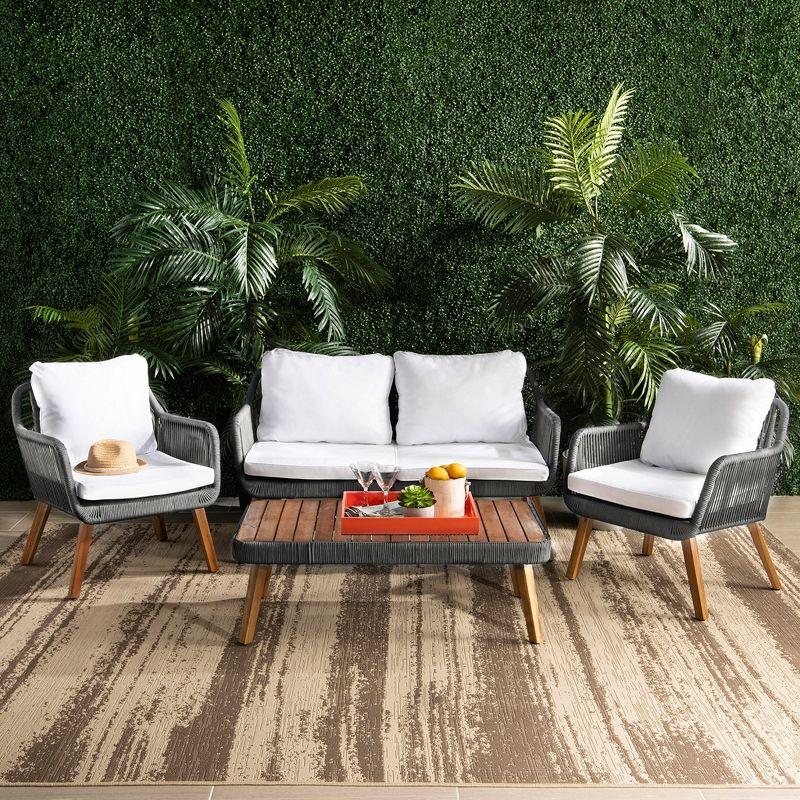 Transitional Beige & Gray 4-Person Eucalyptus Wood Rope Outdoor Living Set