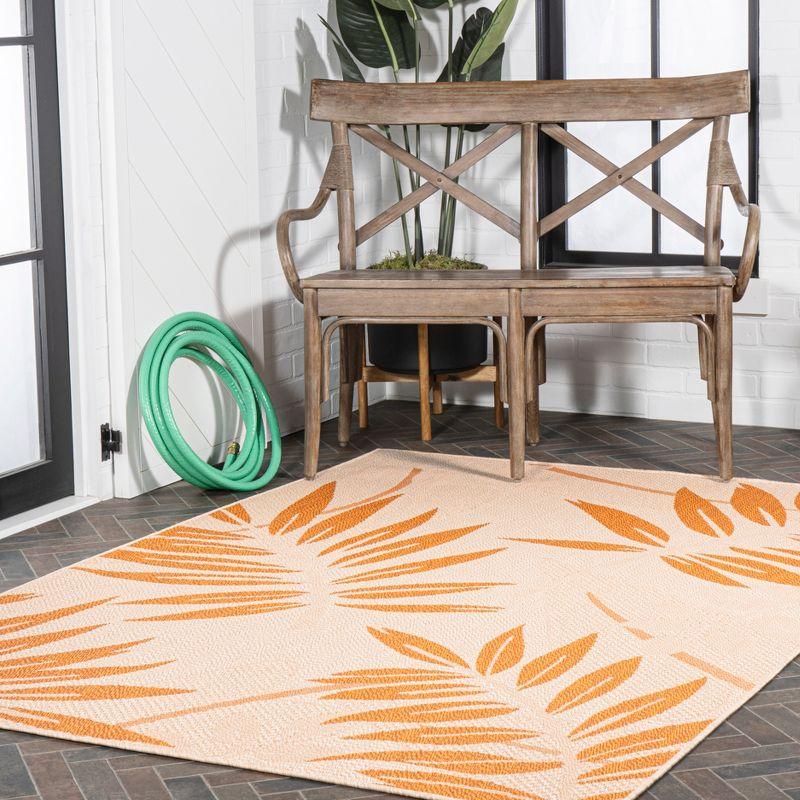 4' x 6' Havana Tropical Palm Leaf Indoor/Outdoor Area Rug, Cream/Orange - JONATHAN Y