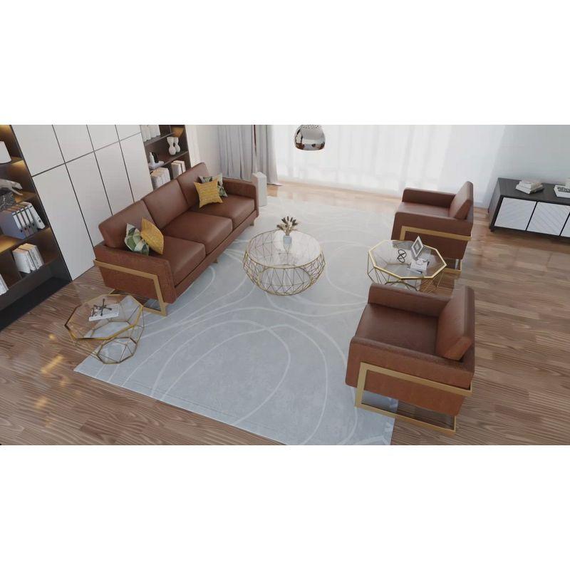LeisureMod Malibu Modern 29" Wide Octagon Glass Top Coffee Table With Iron Base in Gold