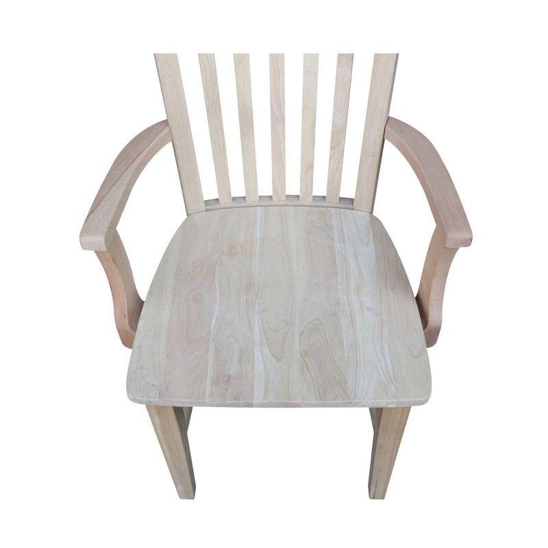 Tall Mission Chair with Arms Unfinished - International Concepts: Solid Wood, Parawood, Slat Back