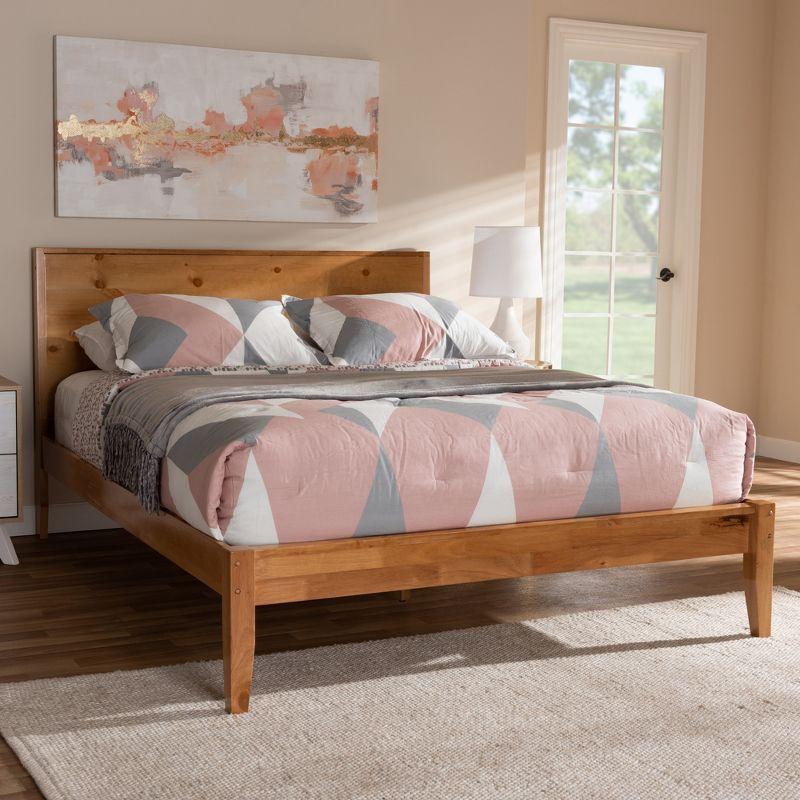 Marana King-Sized Pine Wood Frame Platform Bed with Natural Oak Finish