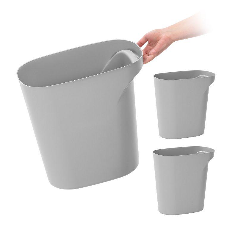 Gray 6 Gallon Plastic Wastebasket with Handles, Set of 3