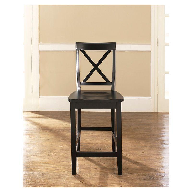 Black Wood Crossback Counter Stools with Tapered Legs, Set of 2