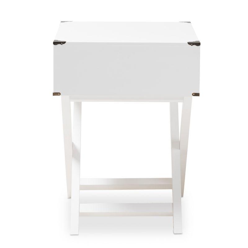 Curtice 1 Drawer Wooden Nightstand White - Baxton Studio: Bedside Table with X-Base, Modern Design, Includes Anti-Tip Hardware