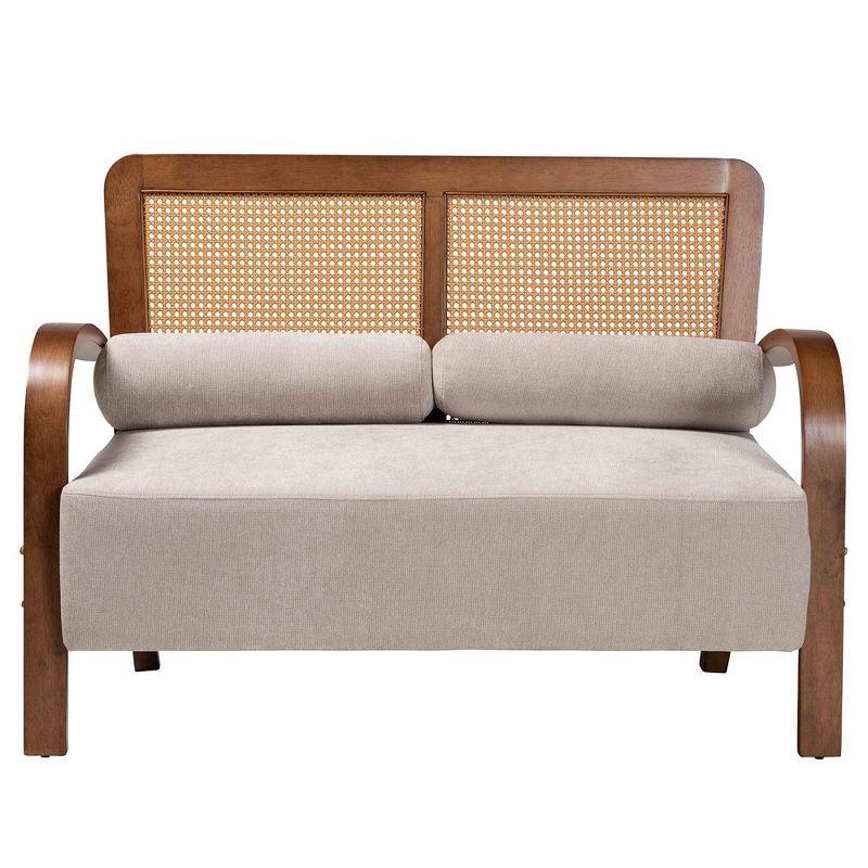 Baxton Studio Sage Fabric and Wood Loveseat: Japandi Style, Rattan Detail, Cozy 2-Seater