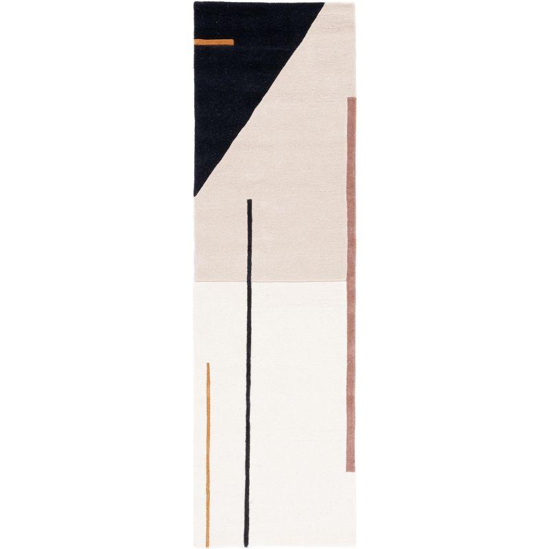 Handmade Black and Ivory Wool Abstract Runner Rug