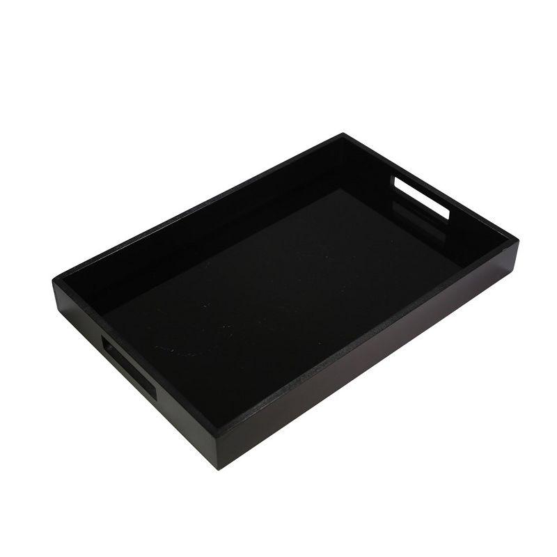 18" Black Wood and Glass Serving Tray with Handles