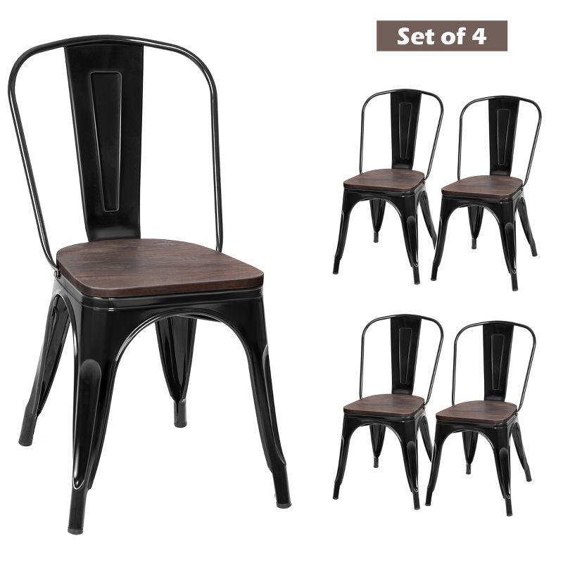 Black Metal and Wood Bistro Dining Side Chair Set