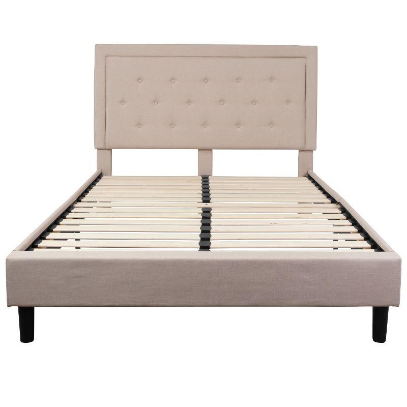 Flash Furniture Roxbury Queen Size Tufted Upholstered Platform Bed in Beige Fabric