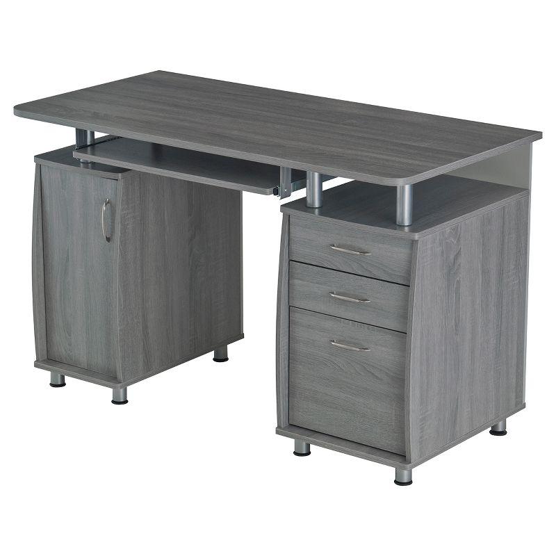 Gray Rectangular Workstation Desk with Storage and Keyboard Tray