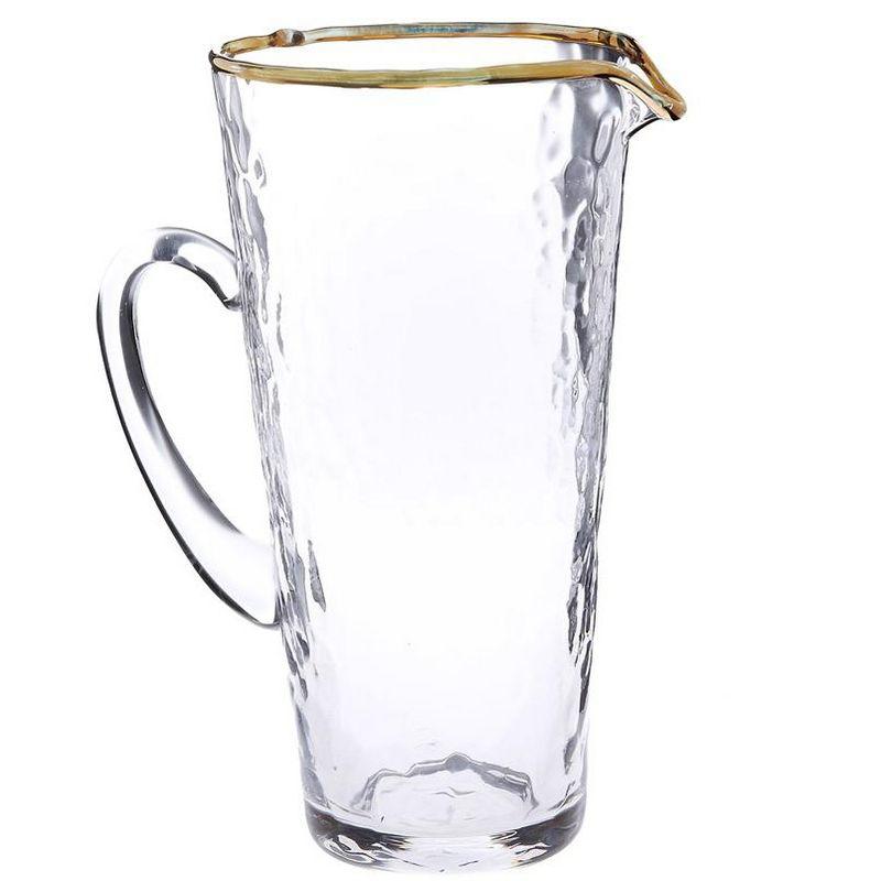 Classic Touch Pebble Glass Pitcher with Gold Rim with Handle