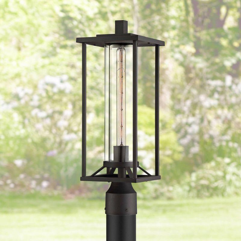 Black Metal Outdoor Post Light with Clear Glass Shade