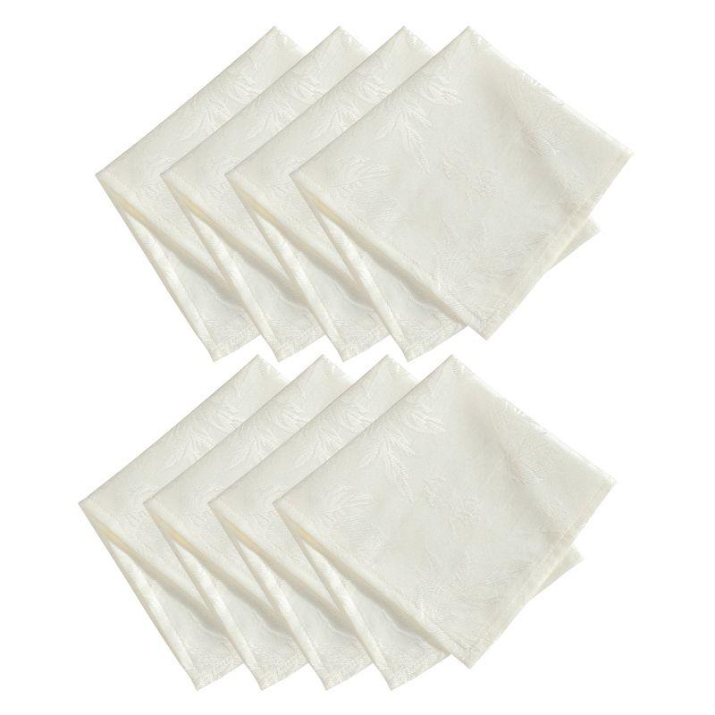 Ivory Jacquard Leaf Design Stain Resistant Napkin Set