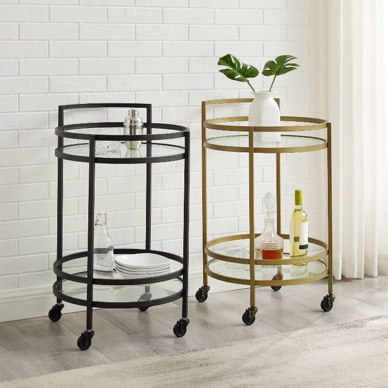 Bailey Round Bar Cart Gold - Crosley: Mobile Beverage & Drink Station, Tempered Glass Shelves, Steel Frame