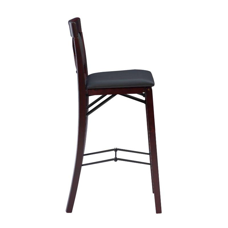 Merlot Wood and Dark Brown Faux Leather 30" Folding Barstool