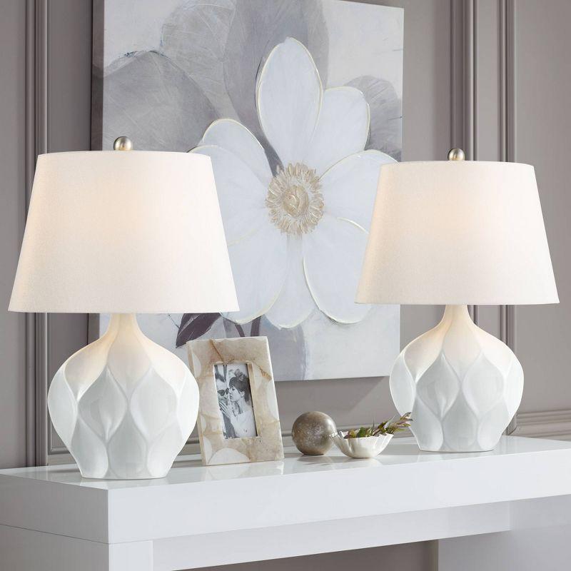 White Ceramic Mid-Century Modern Accent Table Lamps Set of 2