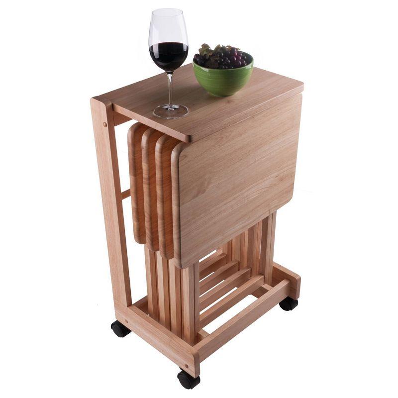 Winsome 5pc Brienda Flip Top Snack Table Natural: Wood TV Dinner Tray Set, Criss Cross Base
