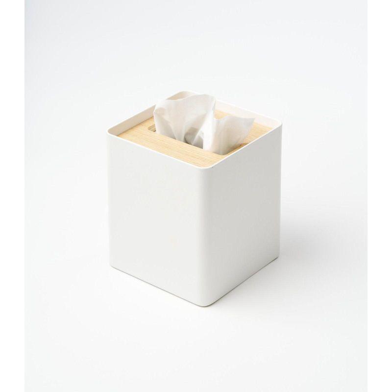 Yamazaki Home Yamazaki Home Square Reusable Tissue Box Cover Metal Container Case With Natural Wooden Lid,, Steel