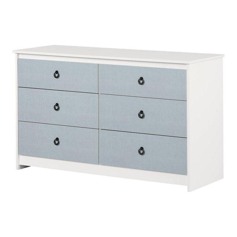 South Shore Plenny 6 Drawer Double Dresser White/Blue: Laminated Particle Board, Adult Assembly Required