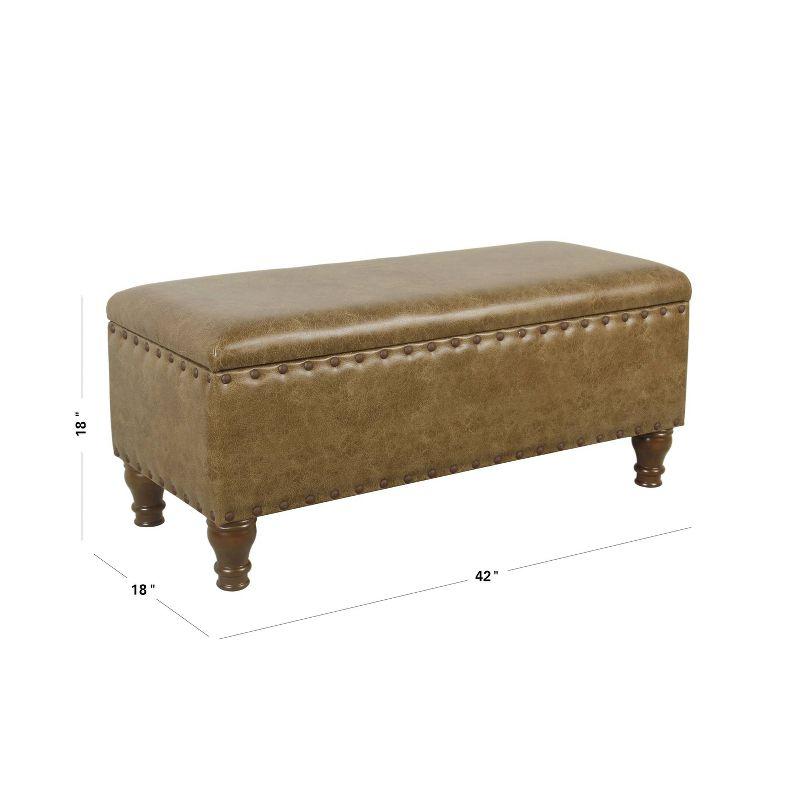 Large Storage Bench with Nailhead Trim Faux Leather Brown - HomePop: Bedroom Accent Furniture, Seating & Coffee Table