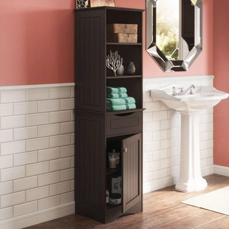 Espresso Tall Plastic Closet Cabinet with Shelves and Drawer