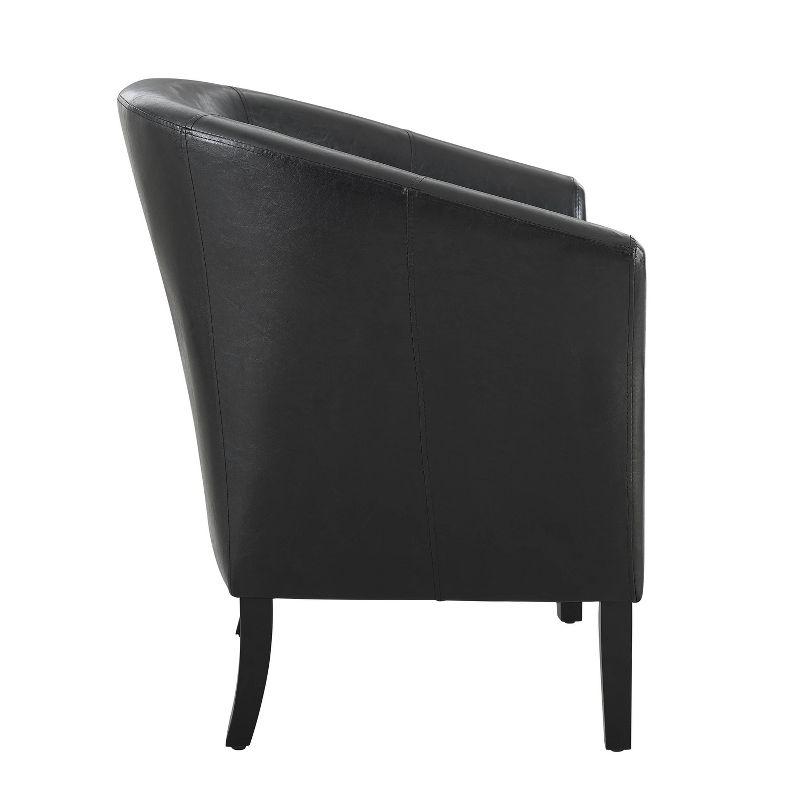 Modern Barrel Black Faux Leather Accent Chair with Wood Frame