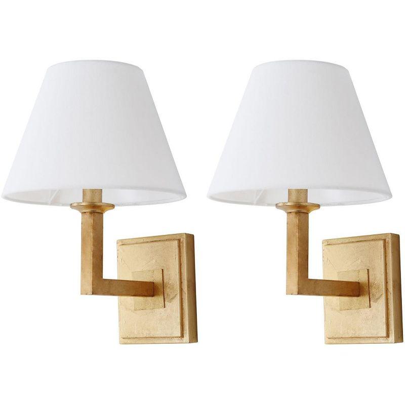 Pauline Gold Leaf Geometric Wall Sconce Set with White Cotton Shades