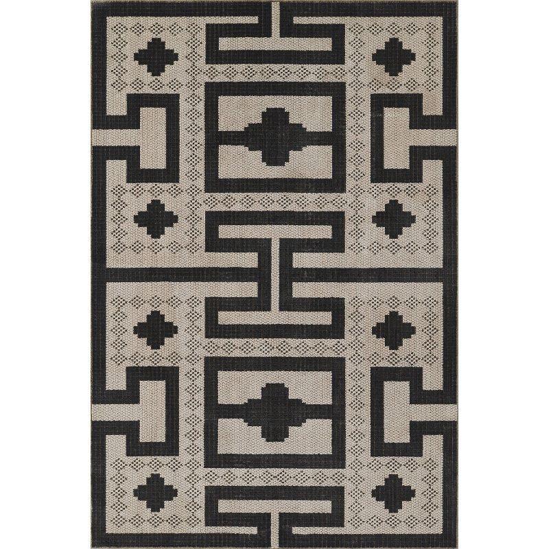 Ivory and Black Rectangular Synthetic Area Rug