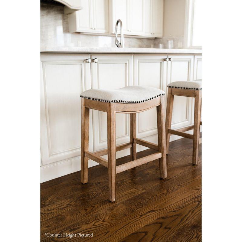 Maven Lane Maven Lane Adrien Saddle Bar Stool In Aged Black Finish 31" With Snow White Fabric Upholstery