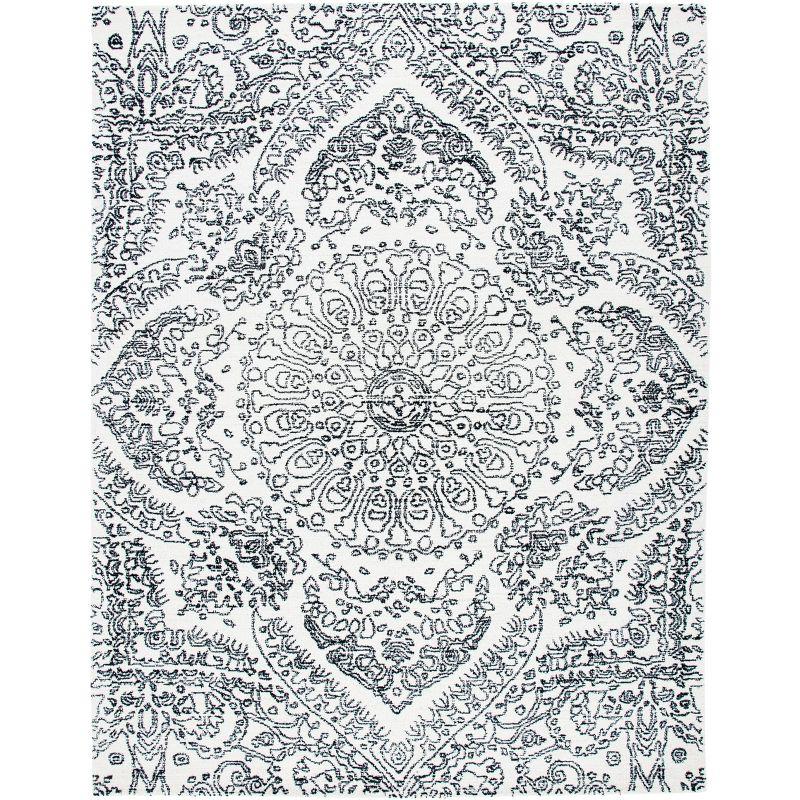 Ivory and Black Hand-Tufted Wool 8' x 10' Area Rug