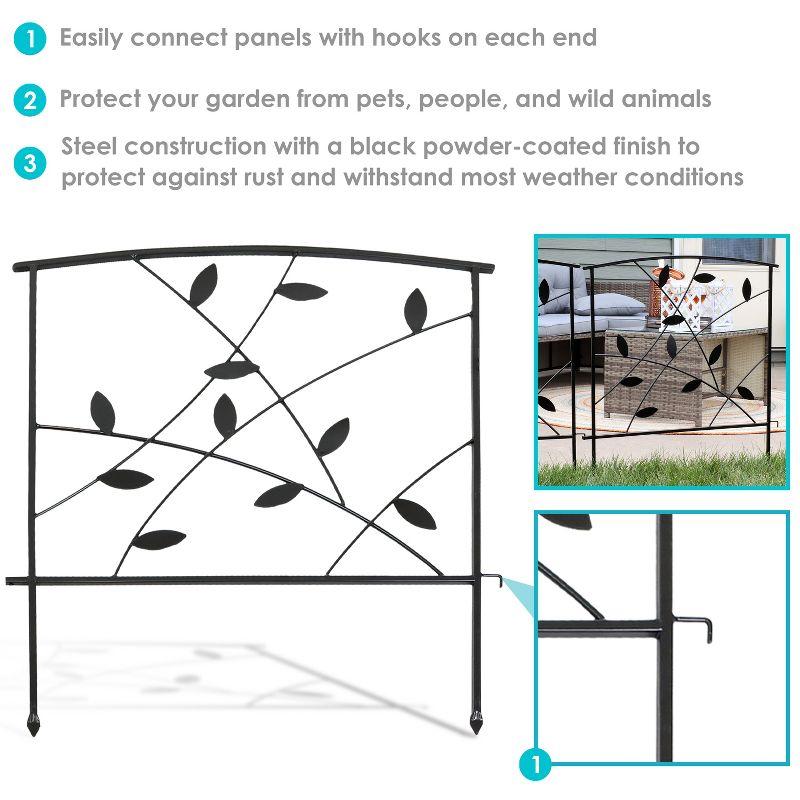 Sunnydaze Outdoor Lawn and Garden Metal Modern Leaves and Vines Decorative Border Fence Panel Set - 10' - Black - 5pk