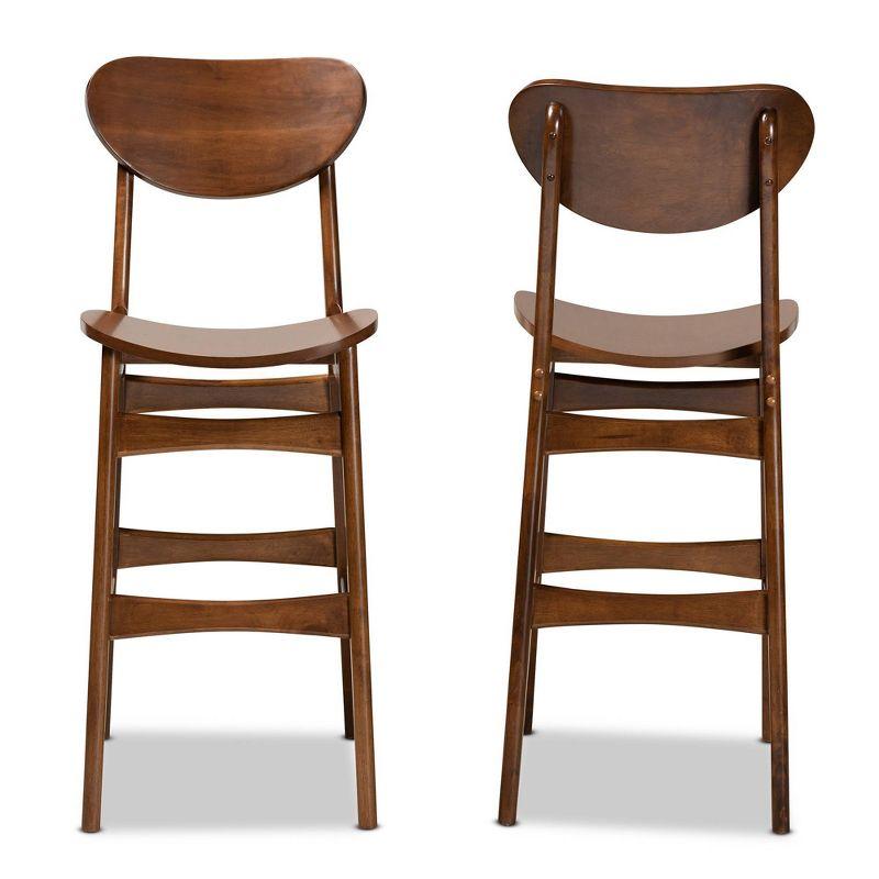 2pc Katya Wood Barstool Set Brown - Baxton Studio: Solid Walnut Finish, Polyester Upholstery, 28.7" Seat Height