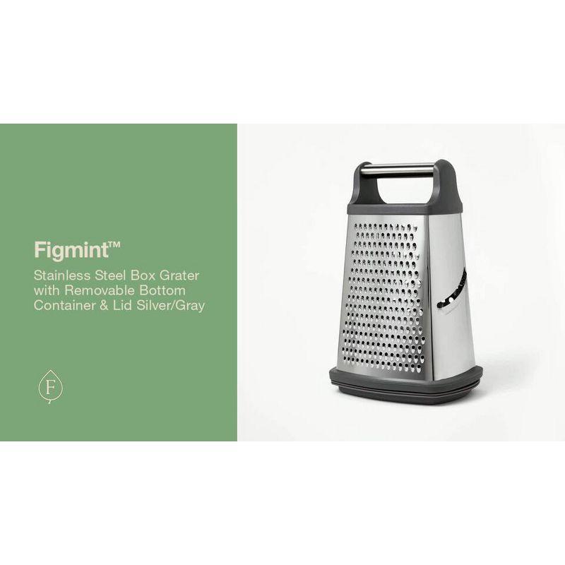Stainless Steel Box Grater with Removable Bottom Container and Lid Silver/Gray - Figmint™: Cheese Grater Handheld, Dishwasher-Safe