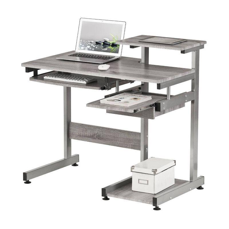 Complete Computer Workstation Desk Gray - Techni Mobili: With Drawer, Steel Frame, MDF Surface