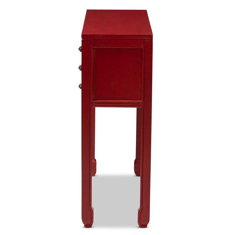 Melodie 6 Drawer Console Table Red - Baxton Studio: Antique-Inspired, Bayur Wood, Bronze Handles