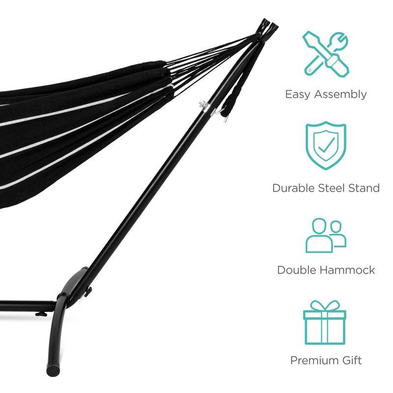 Best Choice Products 2-Person Brazilian-Style Cotton Double Hammock with Stand Set w/ Carrying Bag - Onyx