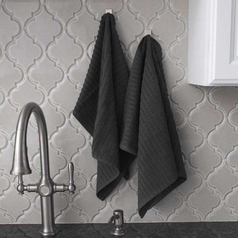 John Ritzenthaler Co. Royale 4-Pack Solid and Coordinate Kitchen Towel Set, Graphite