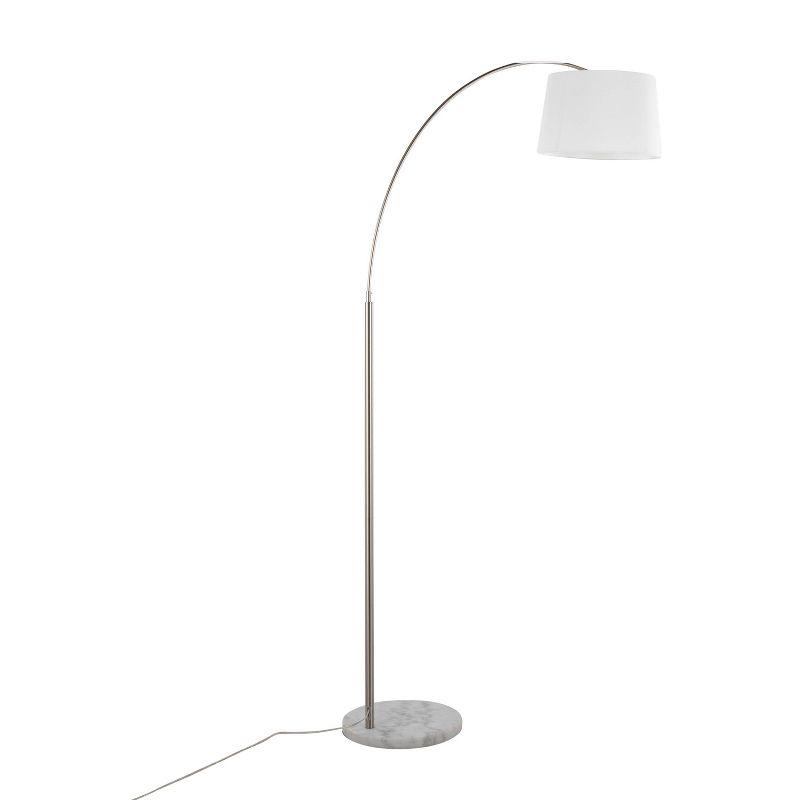 LumiSource March Contemporary Floor Lamp in White Marble and Nickel with White Linen Shade: Arc Design, UL Listed, 60W, Modern Style