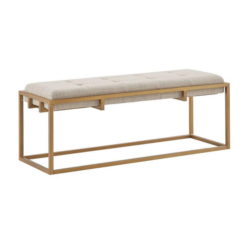 Padma Accent Bench Brown/Antique Bronze - Madison Park: Upholstered, Mid-Century, Metal Frame