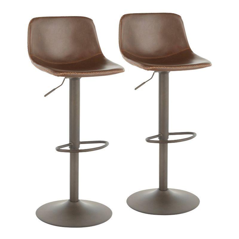 Set of 2 31.25" Duke Industrial Adjustable Height Barstools Antiqued Brown - LumiSource: Oval Back, Polyurethane Upholstery, Metal Legs
