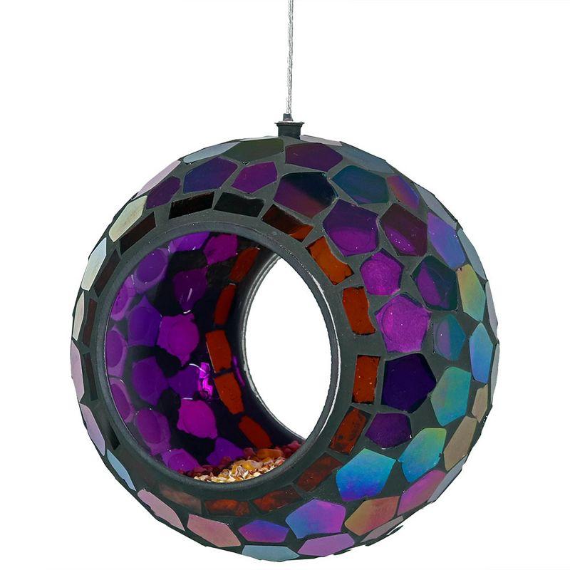 Sunnydaze Outdoor Garden Patio Round Glass with Mosaic Design Hanging Fly-Through Bird Feeder - 7"