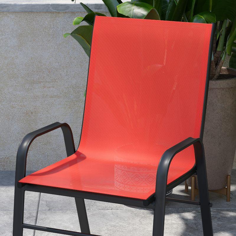 Flash Furniture 4 Pack Brazos Series Black Outdoor Stack Chair with Flex Comfort Material and Metal Frame